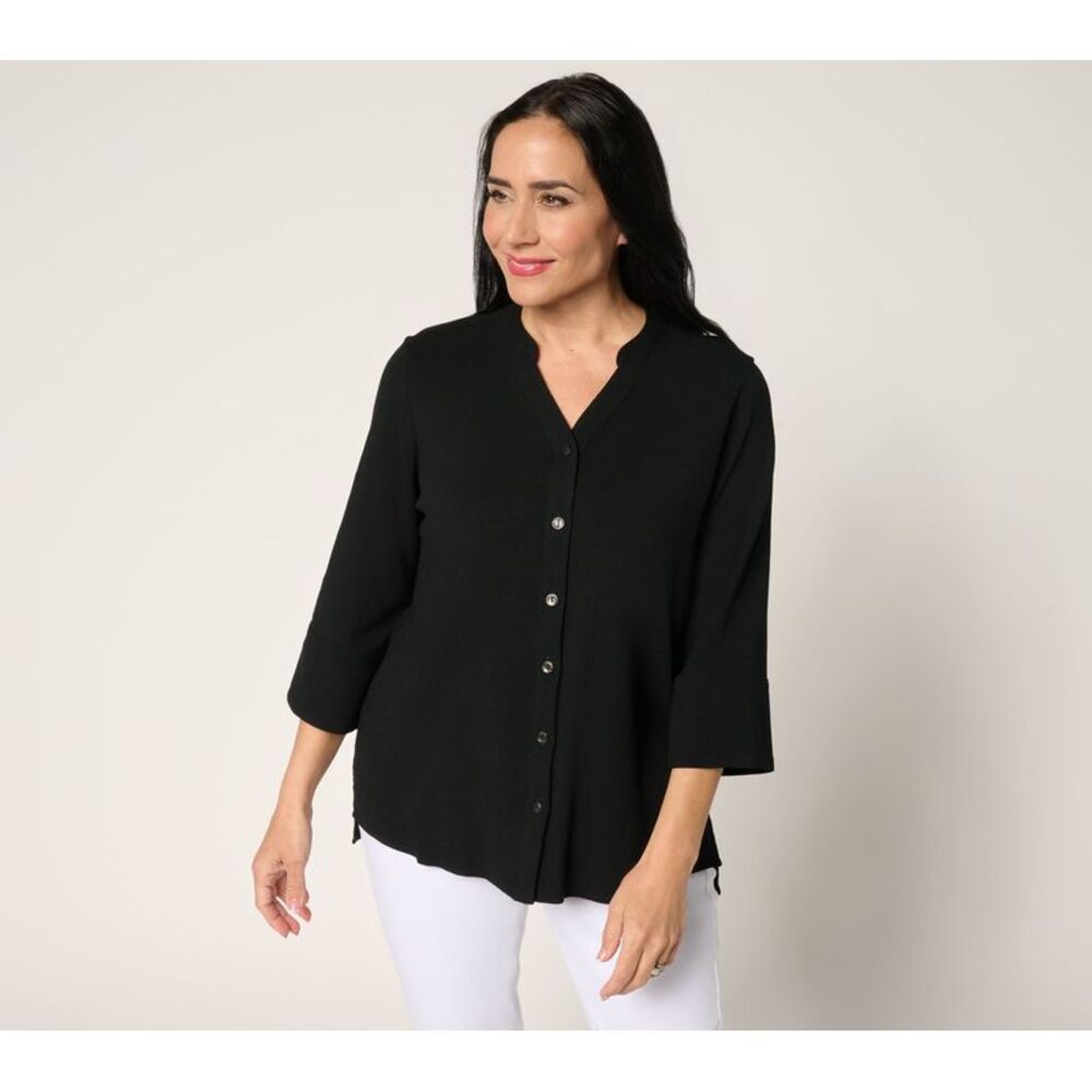 Women Control Women's Top Sz M Woven Button Front Tunic Black